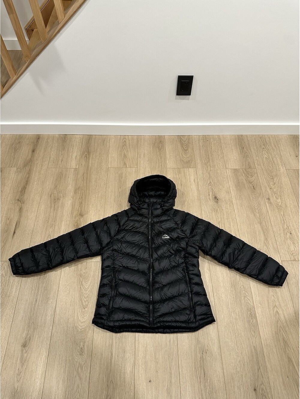 LL Bean Women's 850 Down Hooded Sweater Night Black Size Large Petite